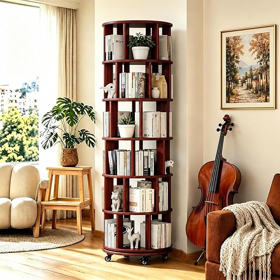 6-Tier 360° Rotating Bookshelf with Wheels