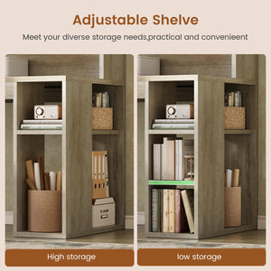 L-Shaped Desk with Hutch, Drawers, Storage Shelves & LED Lights – Grey