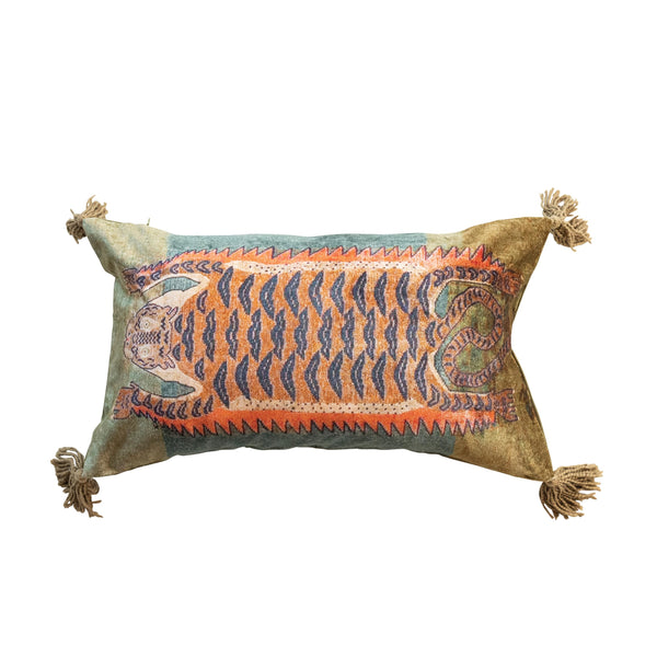 Tiger Print Lumbar Pillow with Tassels