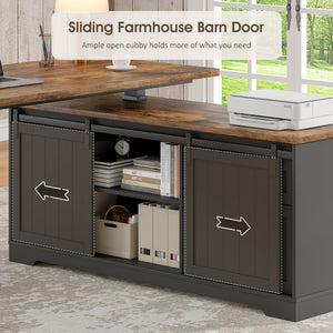 L-Shaped Electric Standing Desk with Storage Cabinet & File Drawer
