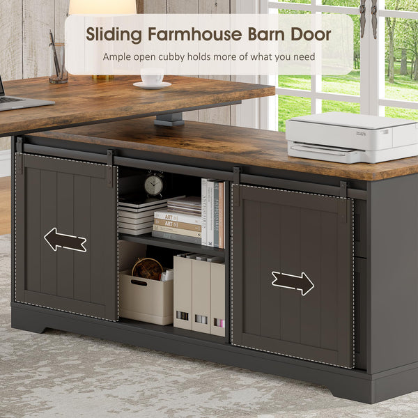 L-Shaped Electric Standing Desk with Storage Cabinet & File Drawer