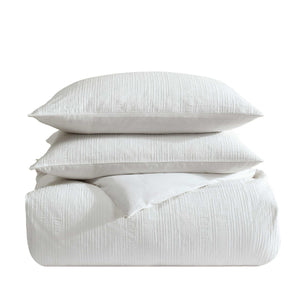 Cotton Comforter Set with Shams – Bark Texture White Grid Pattern