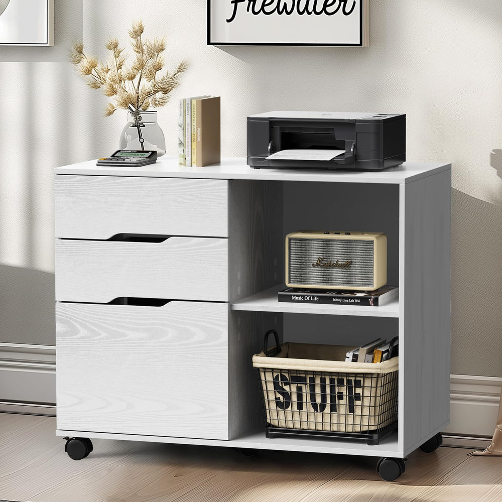 3-Drawer Lateral Filing Cabinet with Printer Stand & Wheels