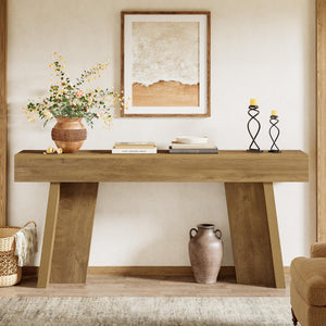 70.9-Inch Farmhouse Console Table – Entryway Sofa Table, Natural Wood Finish