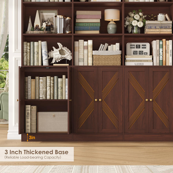 6-Tier Farmhouse Bookshelf with 8 Doors, 74.1" Wide