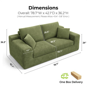 78" Corduroy Loveseat Sofa – Deep Seat, No Assembly Required