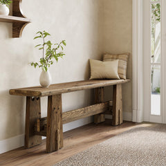 59" Solid Wood Farmhouse Bench