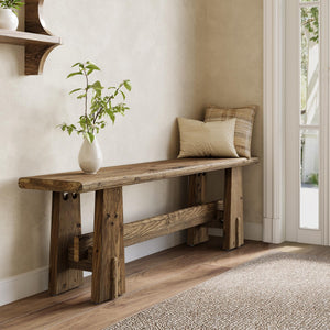 59" Solid Wood Farmhouse Bench