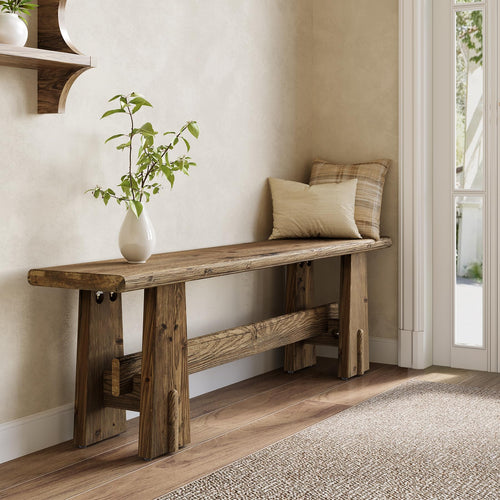 59" Solid Wood Farmhouse Bench