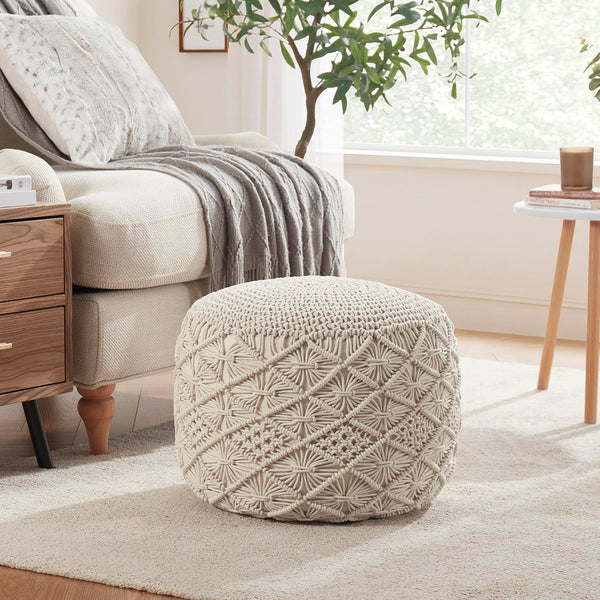 Hand Knitted Cotton Macrame Pouf Ottoman