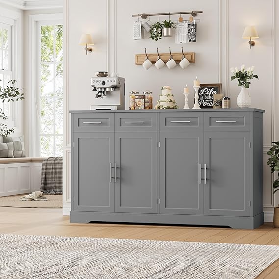 60" Buffet Sideboard Cabinet with 4 Drawers & Gold Handles