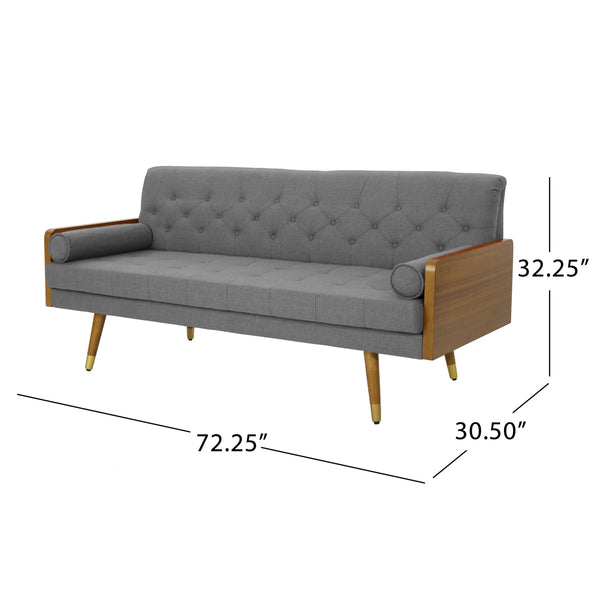 Mid-Century Modern Tufted Fabric Sofa