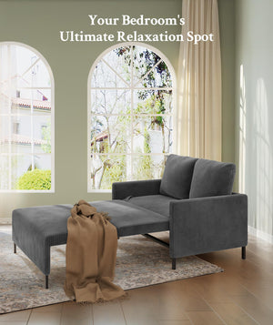 Convertible Loveseat Sofa Bed – Corduroy Couch with Pullout Sleeper & 2 Pillows