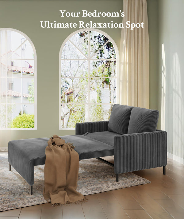 Convertible Loveseat Sofa Bed – Corduroy Couch with Pullout Sleeper & 2 Pillows