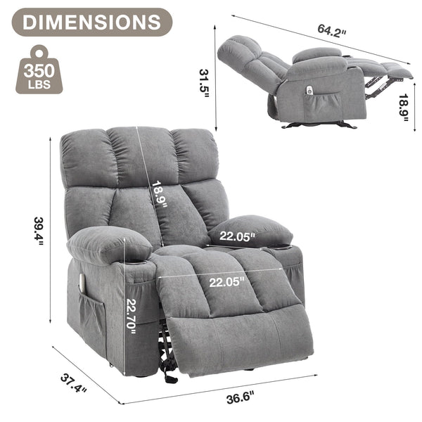 Massage Rocker Recliner Chair with Heat & Vibration – 4 Pockets, Cup Holders & USB Port