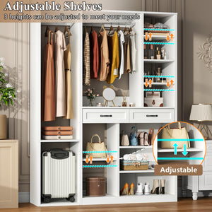 Wardrobe Closet with 2 Drawers, 10 Shelves & 2 Hanging Rods – 81" H