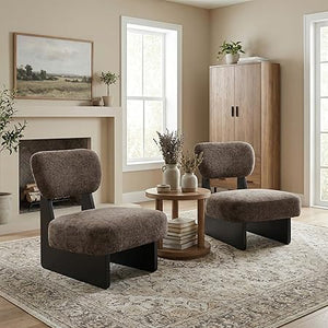 Armless Lounge Accent Chair Set of 2 – Fabric Upholstered, Solid Wood Frame