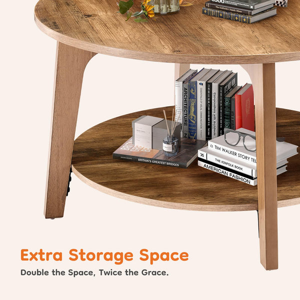 Round Coffee Table with Storage, 2-Tier