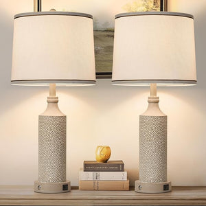 Farmhouse Table Lamps Set of 2 with USB Charging Ports