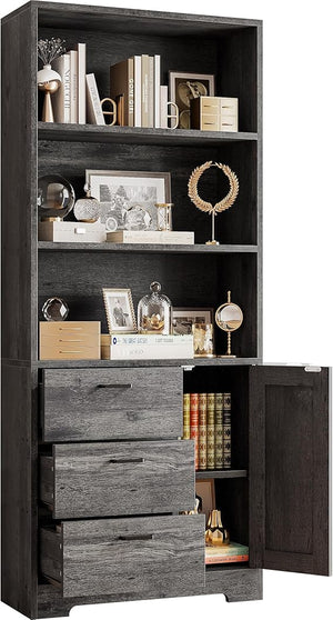 71-Inch Tall Bookcase with Cabinet and 3 Drawers