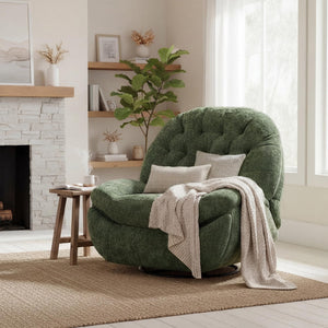 Oversized Swivel Rocker Recliner Chair with Phone Holder – Chenille Fabric, Green