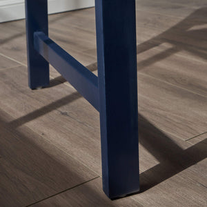 Acacia Wood Farmhouse Bench – PU Navy Blue
