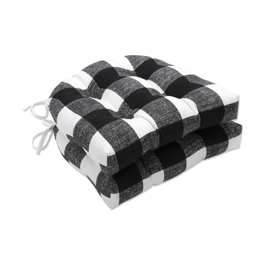 Outdoor Indoor Chair Cushions Set of 2 – Black Checkered, 17.5" x 17" x 4"