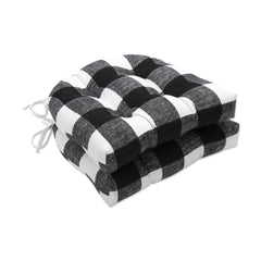 Outdoor Indoor Chair Cushions Set of 2 – Black Checkered, 17.5" x 17" x 4"