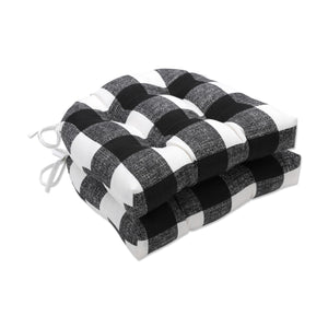 Outdoor Indoor Chair Cushions Set of 2 – Black Checkered, 17.5" x 17" x 4"