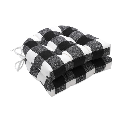 Outdoor Indoor Chair Cushions Set of 2 – Black Checkered, 17.5" x 17" x 4"