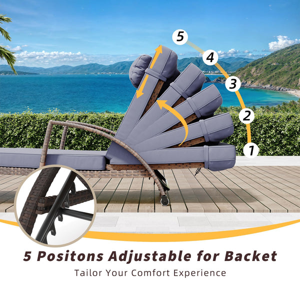Outdoor PE Rattan Chaise Lounge Set of 2