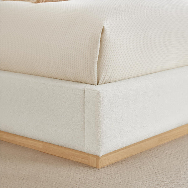 Queen Upholstered Platform Bed Frame with Boucle Fabric