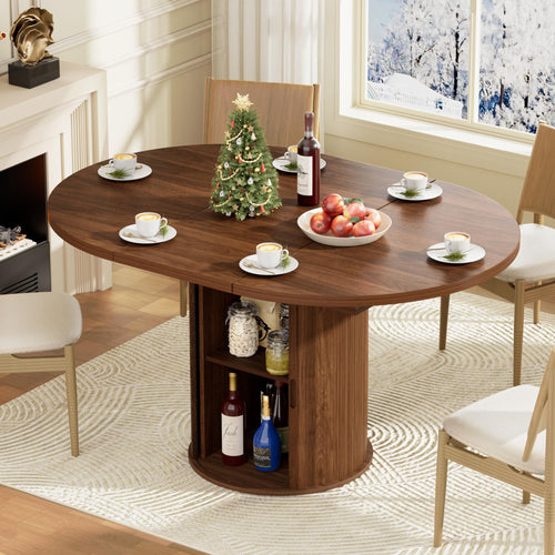 Expandable Round Oval Dining Table 40–55 Inch with Storage
