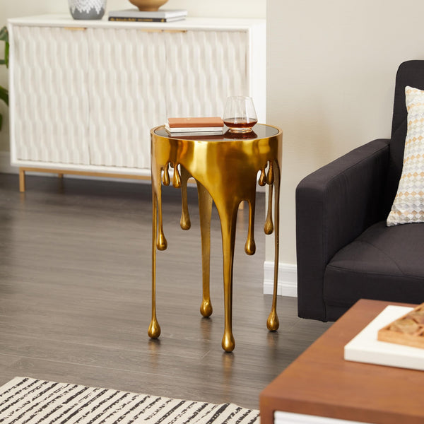 Round Aluminum Accent Table with Glass Top