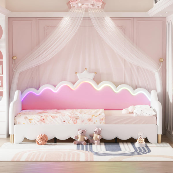 Twin Princess Daybed with Crown Headboard & LED Lights