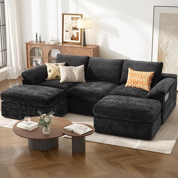 108" U-Shape Modular Sectional Sofa with Ottoman