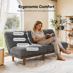 Convertible Futon Sofa Bed with Adjustable Backrest – Grey Corduroy