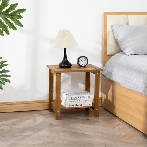 Acacia Wood 2-Tier Side Table