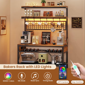 6-Tier Baker's Rack with Power Outlets, LED Lights & Wine Rack
