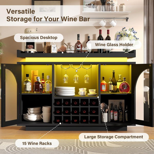 Bar Cabinet with LED Light & Power Outlet