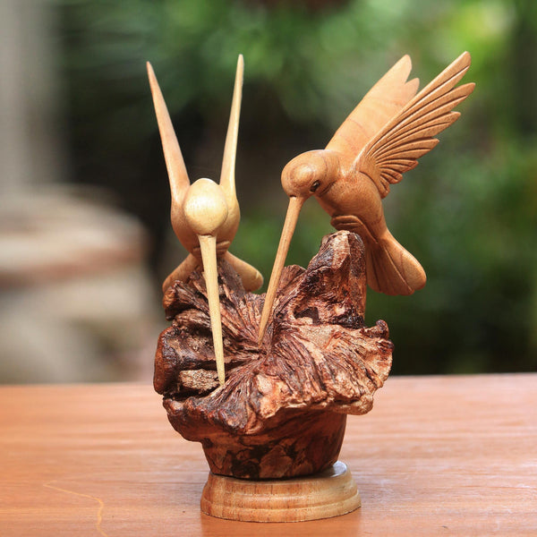 Handcarved Wood Hummingbird Sculpture – Rustic Animal Figurine Decor