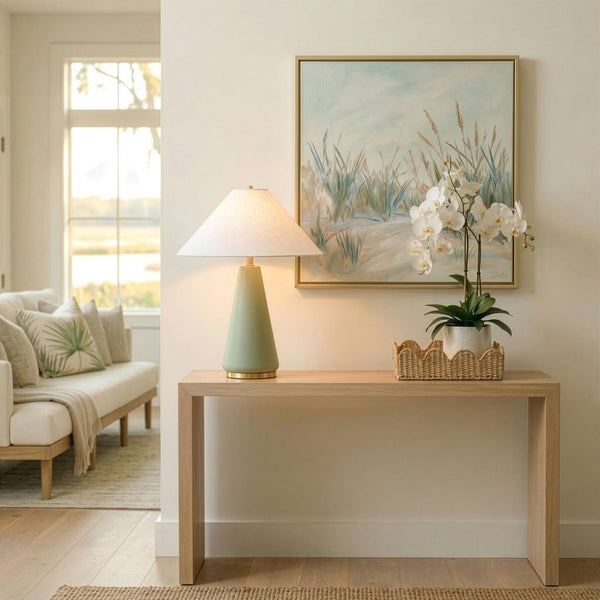 Dawn LED Table Lamp - Green Glass Modern Bedside Lamp