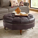 40" Round Leather Ottoman Coffee Table
