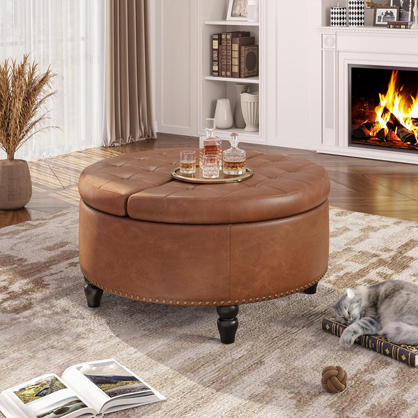 Round Storage Ottoman with Lift Top