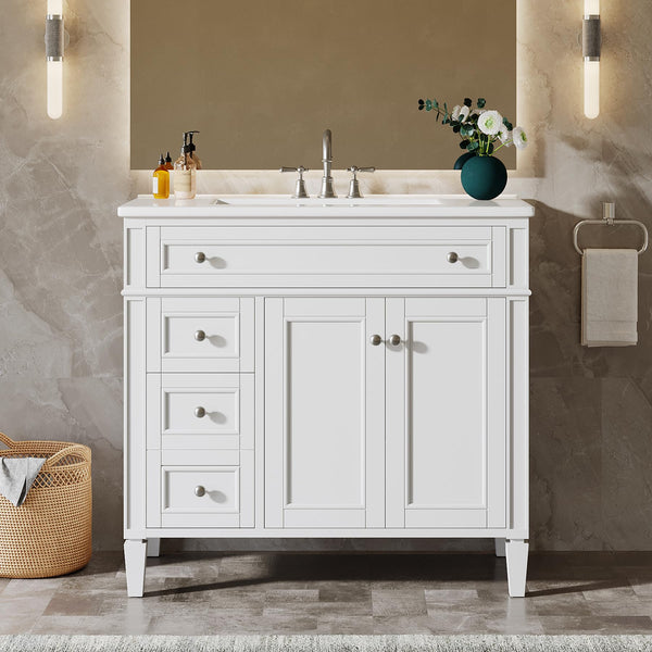36-Inch Bathroom Vanity with Sink, 4 Drawers & 2 Doors, Solid Wood Frame