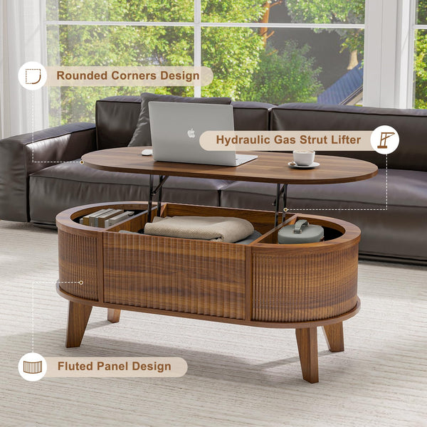 Fluted Lift Top Coffee Table with Hidden Storage