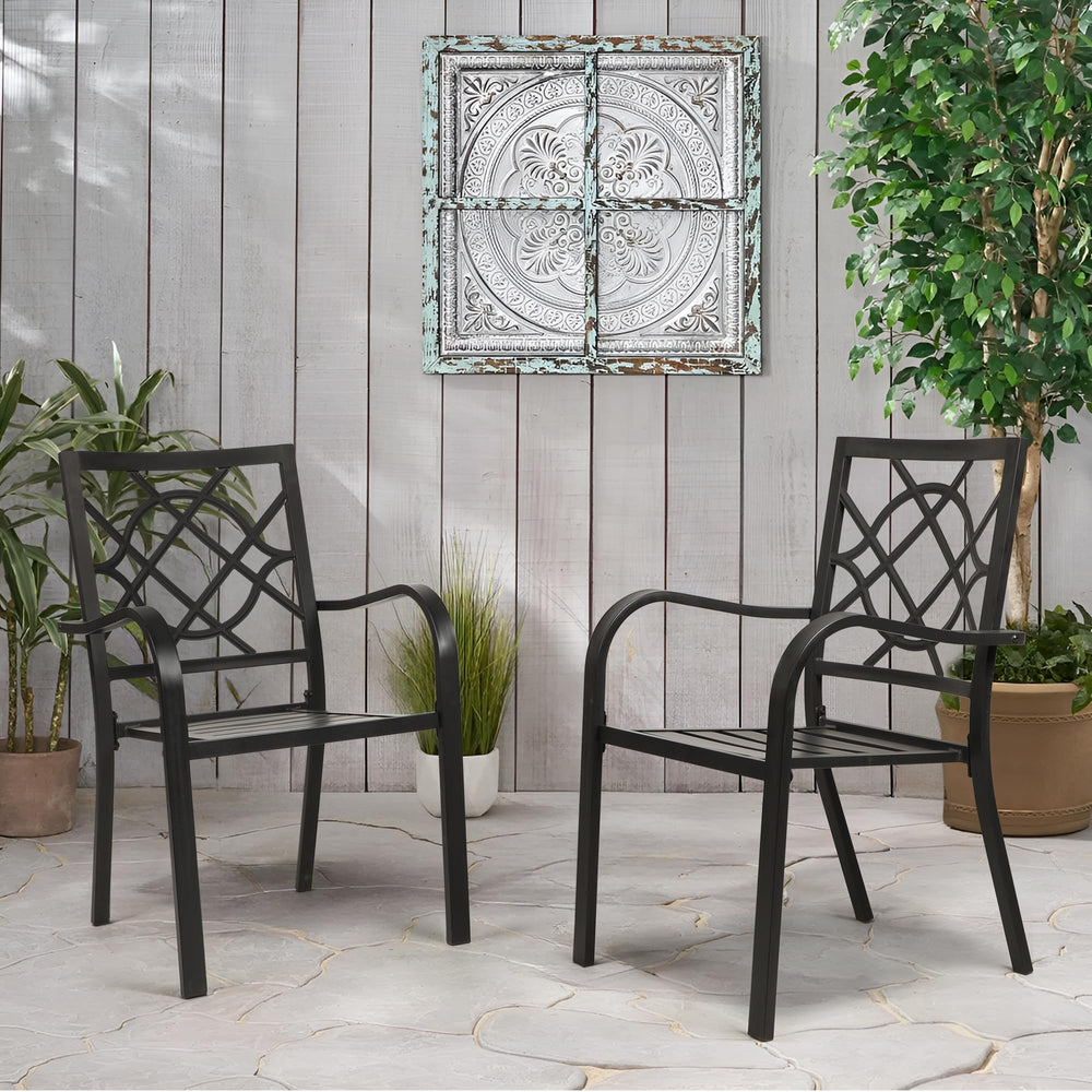 Stackable Metal Outdoor Dining Chairs with Armrests