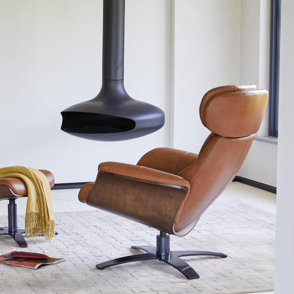 Leather Reclining Swivel Chair & Ottoman with Adjustable Headrest