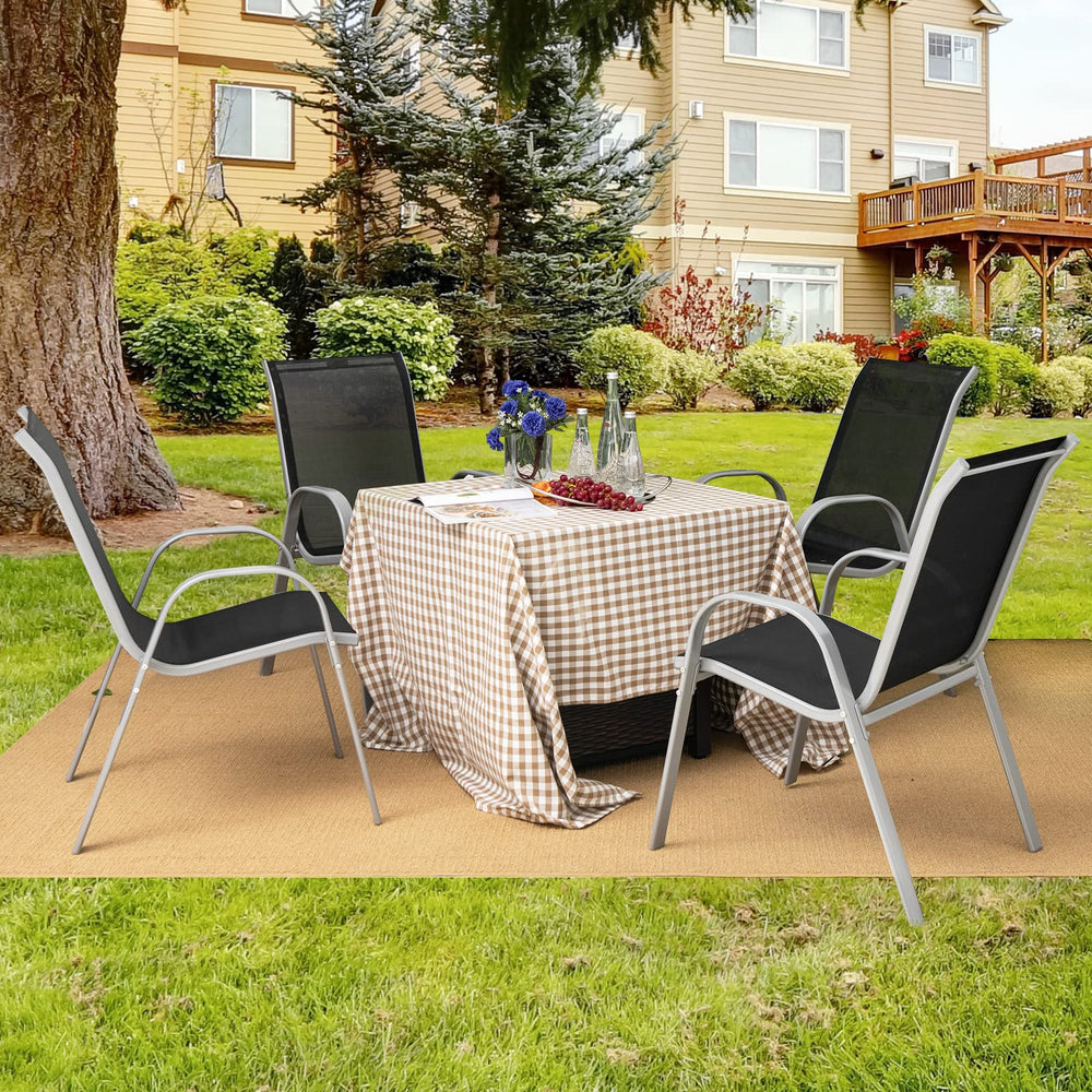 Set of 4 Stackable Outdoor Patio Dining Chairs with Armrests