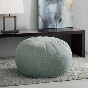 Oversized Round Pouf Ottoman – Seafoam Floral Fabric